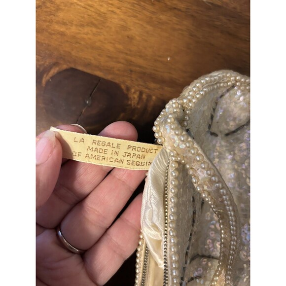 Vintage Sequin Beaded Pearl Clutch Bag Made In Japan Zipper Cocktail Formal - Picture 2 of 6